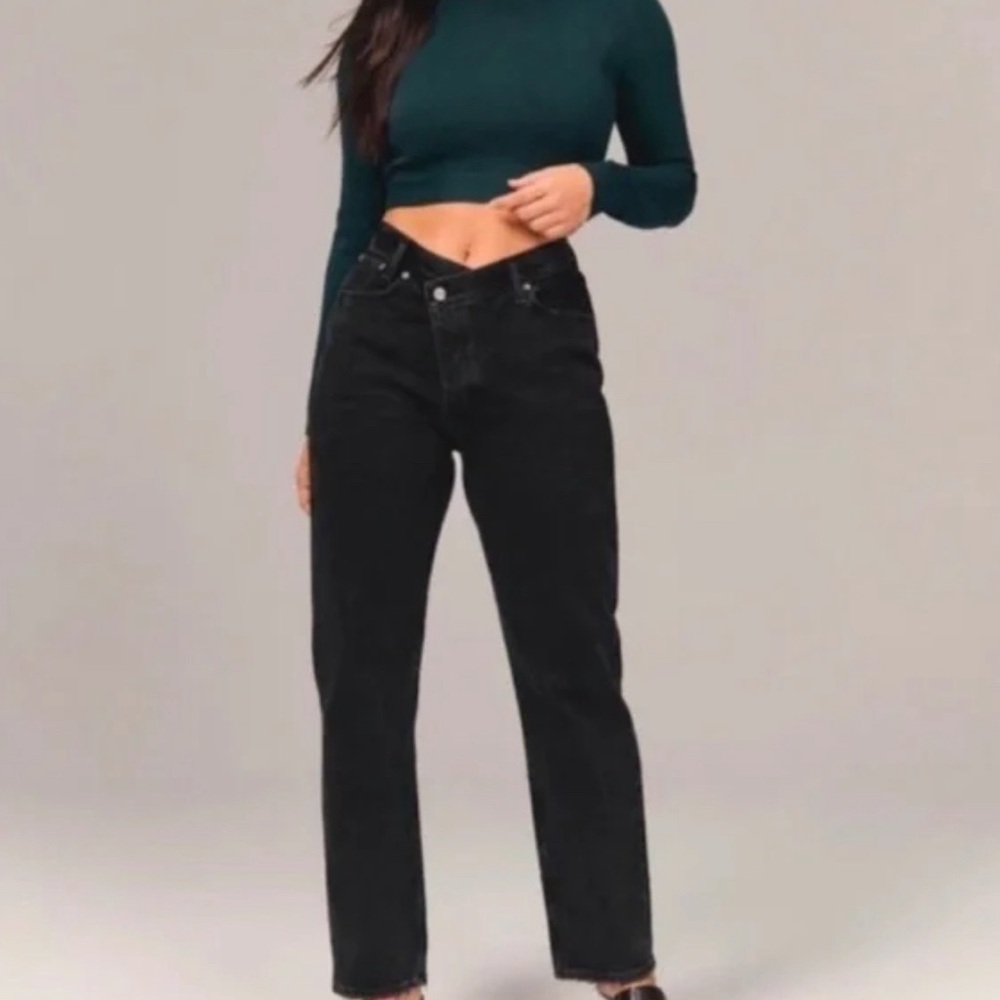 Abercrombie & Fitch The Dad High Rise Jeans Asymmetrical Black 27 Reg